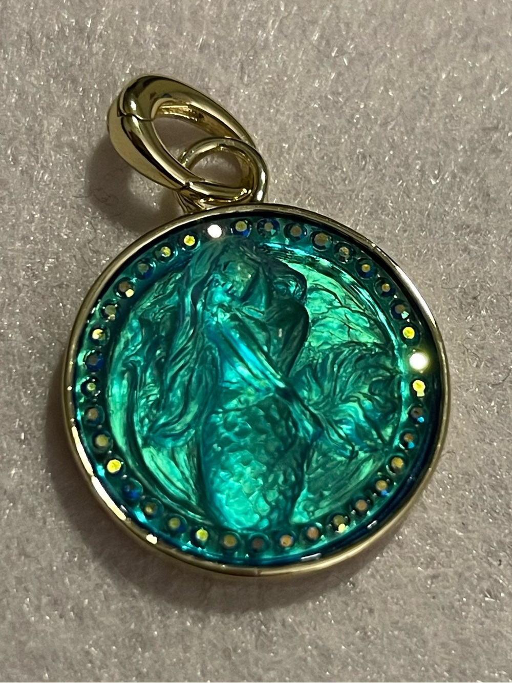 Kirks Folly Mystic Siren Mermaid Open Ring Charm 25mm Goldtone Blue Green Spinix